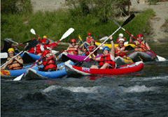 Inflatable kayakers on the Wenatchee River